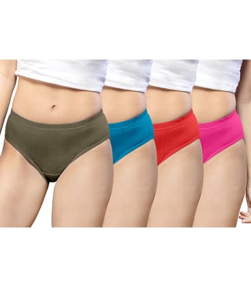 NRG Womens Cotton Assorted Colour Panties ( Pack of 4 Dark Green - Turquoise - Red - Pink ) L01 Hipster