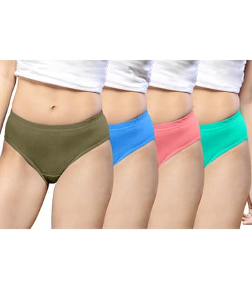 NRG Womens Cotton Assorted Colour Panties ( Pack of 4 Light Green - Light Blue - Peach - Mint Green ) L01 Hipster