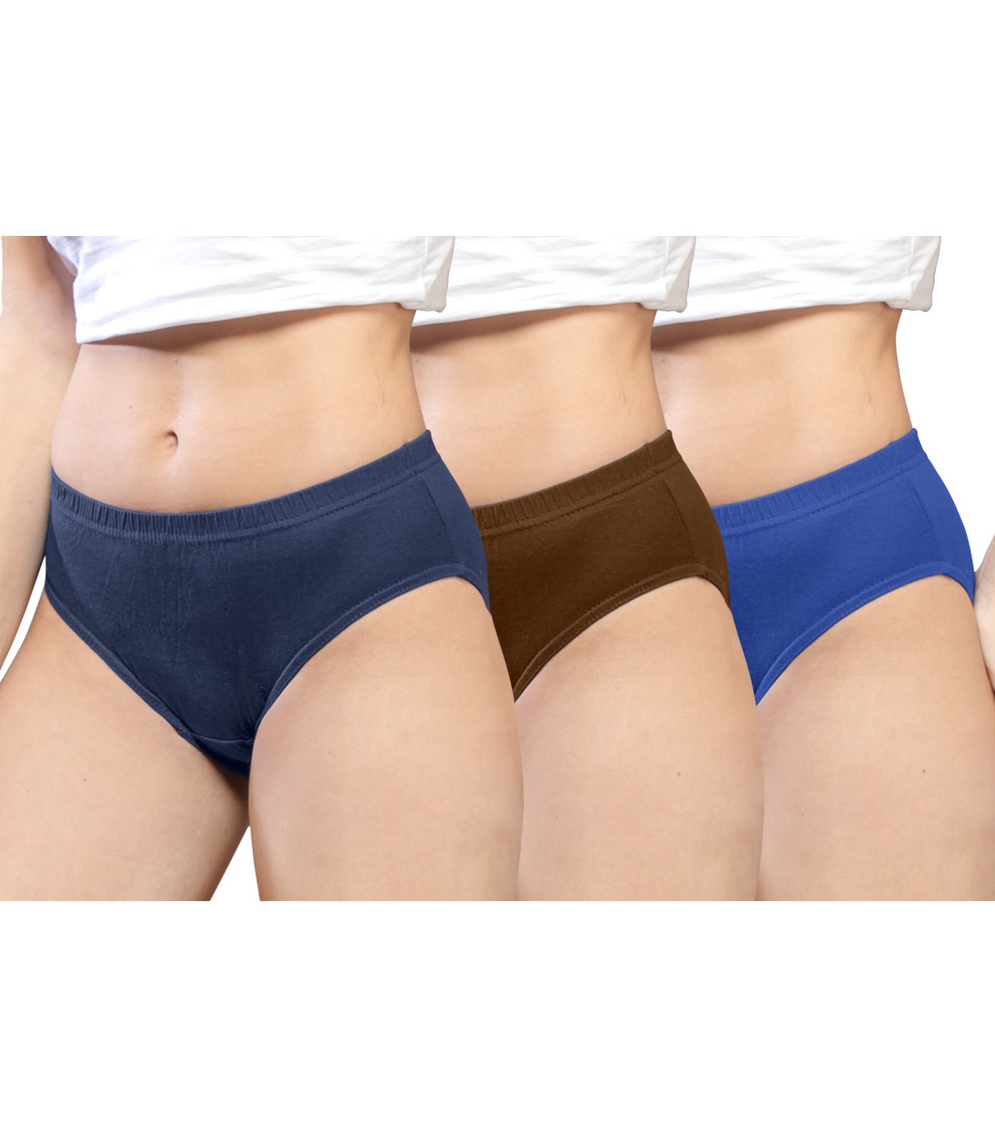NRG Womens Cotton Assorted Colour Panties ( Pack of 3 Navy Blue - Light Brown - Dark Blue ) L01 Hipster