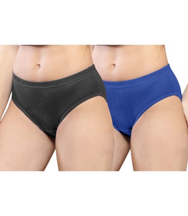 NRG Womens Cotton Assorted Colour Panties ( Pack of 2 Coffee Brown - Dark Blue ) L01 Hipster