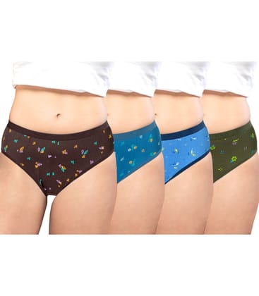 NRG Womens Cotton Assorted Colour Panties ( Pack of 4 Coffee Brown - Turquoise - Light Blue - Military Green ) L05 Hipster