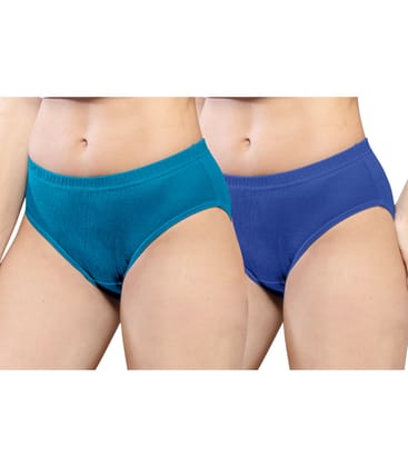 NRG Womens Cotton Assorted Colour Panties ( Pack of 2 Turquoise - Dark Blue ) L01 Hipster