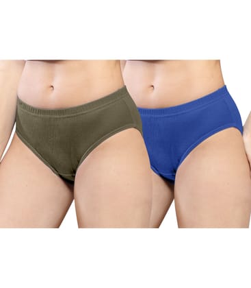 NRG Womens Cotton Assorted Colour Panties ( Pack of 2 Dark Green - Dark Blue ) L01 Hipster