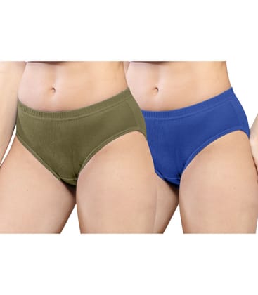 NRG Womens Cotton Assorted Colour Panties ( Pack of 2 Light Green - Dark Blue ) L01 Hipster