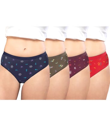NRG Womens Cotton Assorted Colour Panties ( Pack of 4 Navy Blue - Dark Green - Maroon - Red ) L05 Hipster