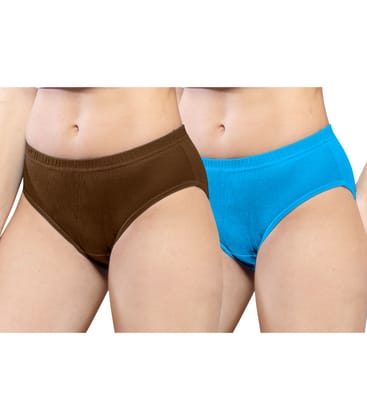 NRG Womens Cotton Assorted Colour Panties ( Pack of 2 Light Brown - Light Blue ) L01 Hipster