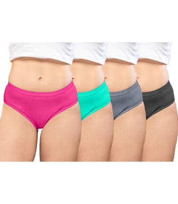 NRG Womens Cotton Assorted Colour Panties ( Pack of 4 Pink - Mint Green - Grey - Coffee Brown ) L04 Hipster