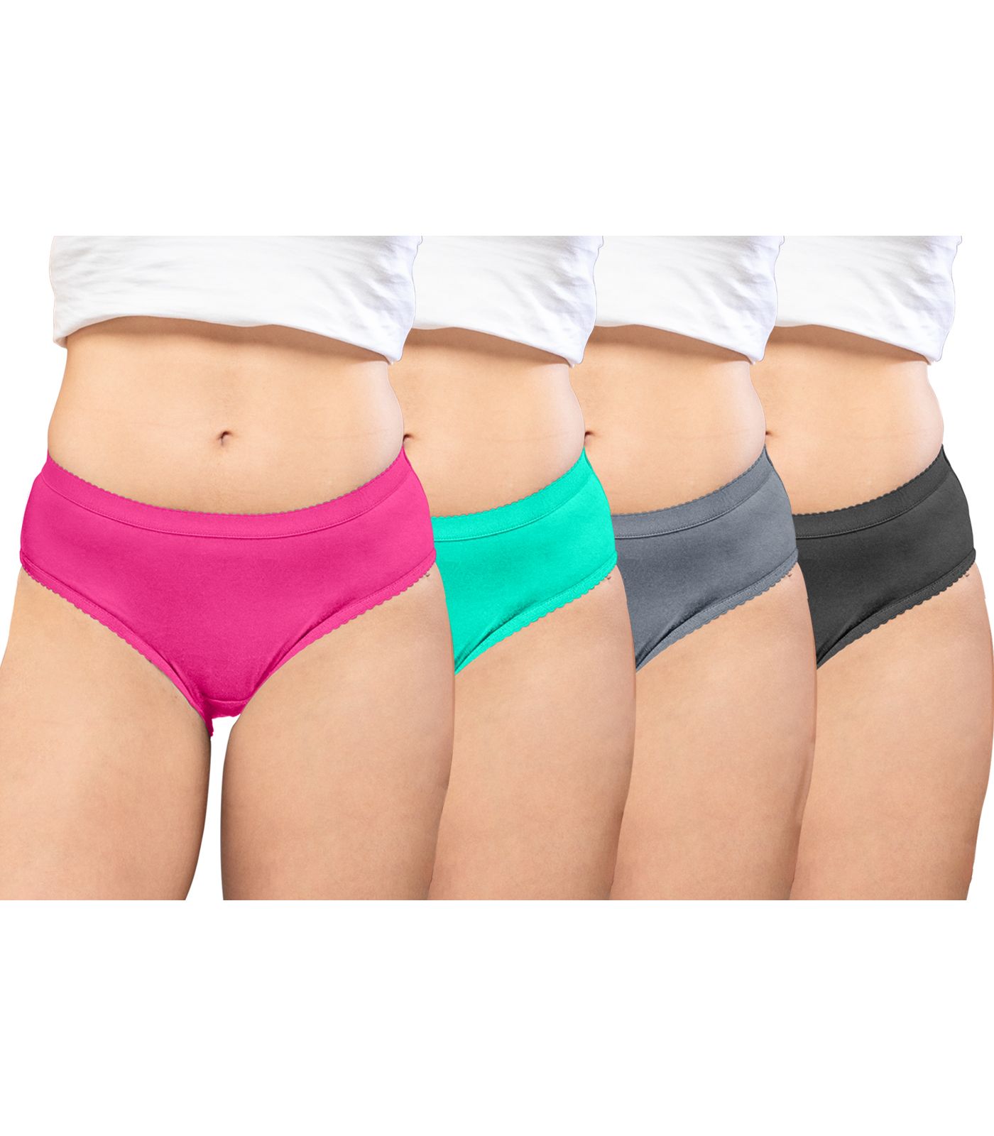 NRG Womens Cotton Assorted Colour Panties ( Pack of 4 Pink - Mint Green - Grey - Coffee Brown ) L04 Hipster