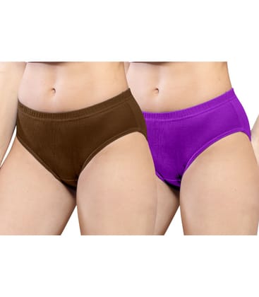 NRG Womens Cotton Assorted Colour Panties ( Pack of 2 Light Brown - Purple ) L01 Hipster