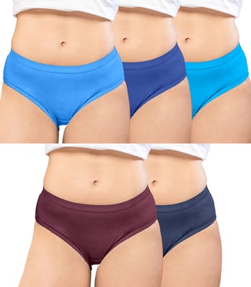 NRG Womens Cotton Assorted Colour Panties ( Pack of 5 Light Blue - Dark Blue - Turquoise - Maroon - Navy Blue ) L04 Hipster