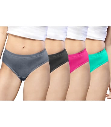 NRG Womens Cotton Assorted Colour Panties ( Pack of 4 Grey - Coffee Brown - Pink - Mint Green ) L01 Hipster