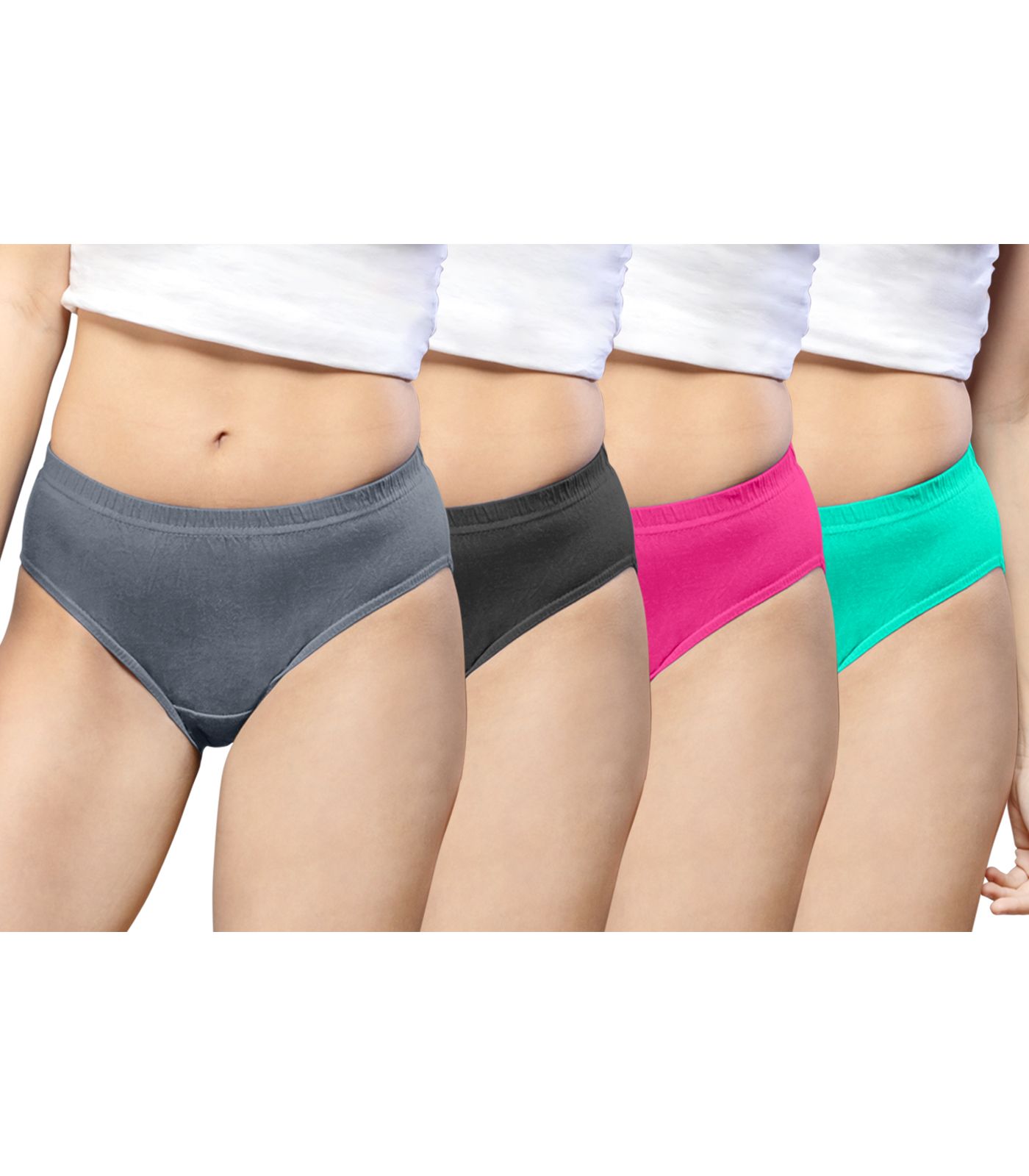 NRG Womens Cotton Assorted Colour Panties ( Pack of 4 Grey - Coffee Brown - Pink - Mint Green ) L01 Hipster