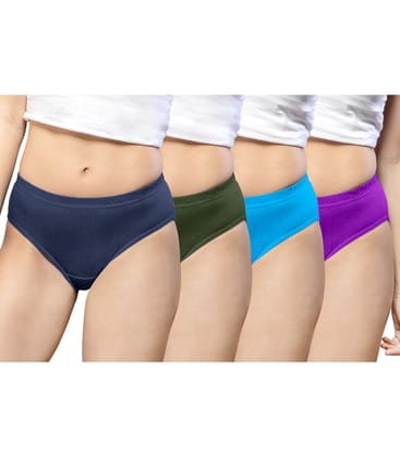 NRG Womens Cotton Assorted Colour Panties ( Pack of 4 Navy Blue - Military Green - Light Blue - Purple ) L01 Hipster