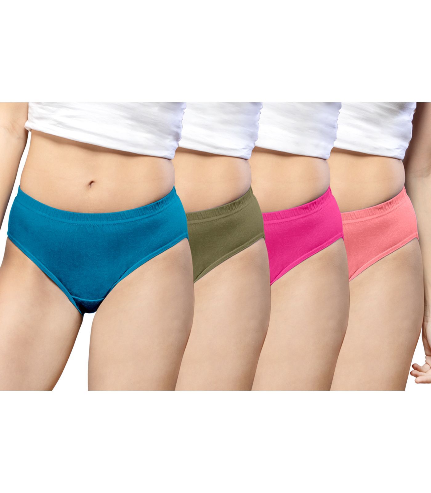 NRG Womens Cotton Assorted Colour Panties ( Pack of 4 Turquoise - Light Green - Pink - Peach  ) L01 Hipster