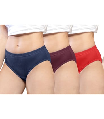 NRG Womens Cotton Assorted Colour Panties ( Pack of 3 Navy Blue - Maroon - Red ) L01 Hipster