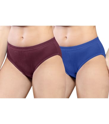 NRG Womens Cotton Assorted Colour Panties ( Pack of 2 Maroon - Dark Blue ) L01 Hipster