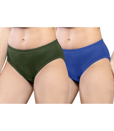 NRG Womens Cotton Assorted Colour Panties ( Pack of 2 Military Green - Dark Blue ) L01 Hipster