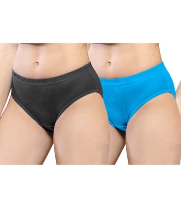 NRG Womens Cotton Assorted Colour Panties ( Pack of 2 Coffee Brown - Light Blue ) L01 Hipster