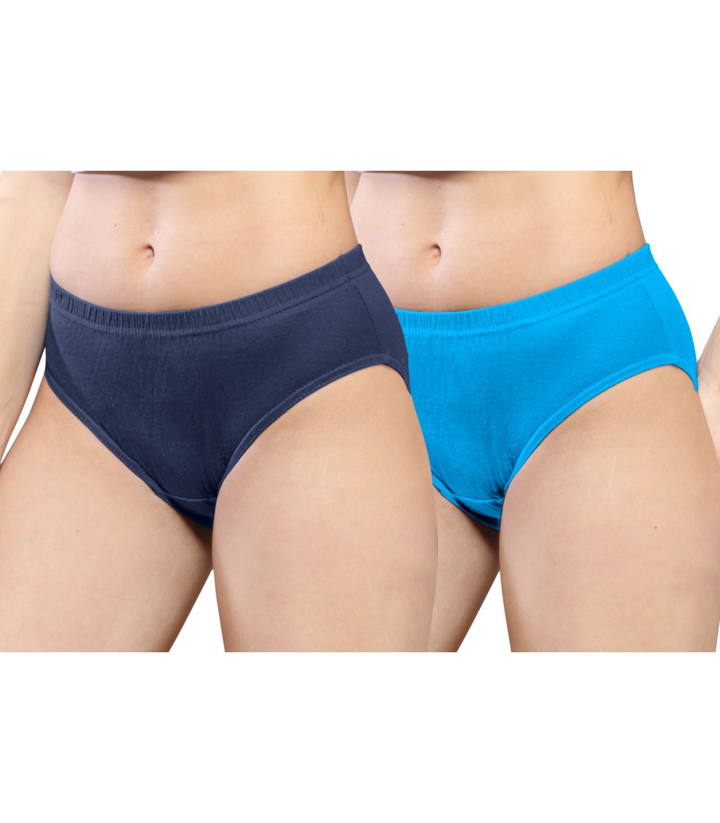 NRG Womens Cotton Assorted Colour Panties ( Pack of 2 Navy Blue - Light Blue ) L01 Hipster