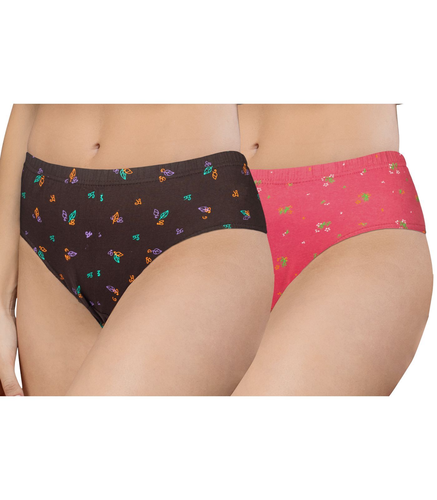 NRG Womens Cotton Assorted Colour Panties ( Pack of 2 Coffee Brown - Peach ) L02 Hipster