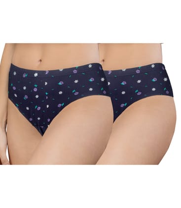 NRG Womens Cotton Assorted Colour Panties ( Pack of 2 Navy Blue - Navy Blue ) L02 Hipster