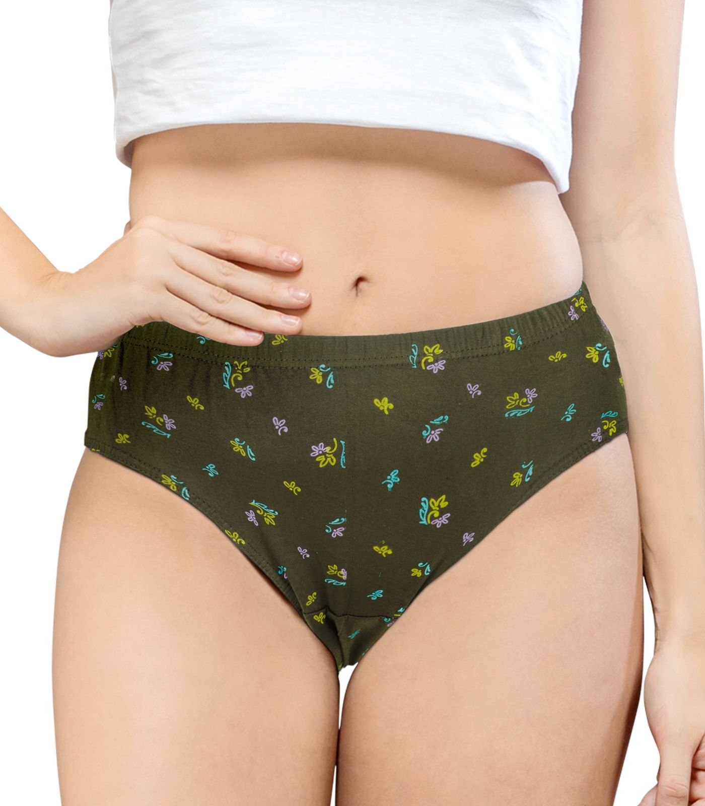 NRG Womens Cotton Assorted Colour Panties ( Pack of 1 Military Green ) L02 Hipster