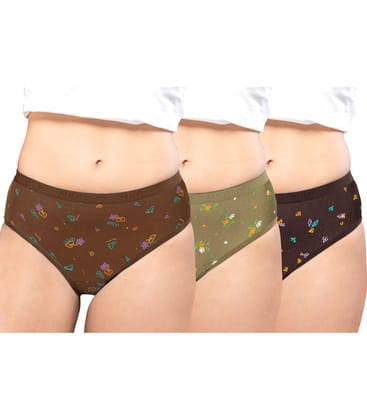 NRG Womens Cotton Assorted Colour Panties ( Pack of 3 Light Brown - Light Green - Coffee Brown ) L05 Hipster