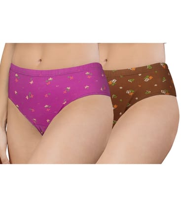 NRG Womens Cotton Assorted Colour Panties ( Pack of 2 Purple - Light Brown ) L02 Hipster