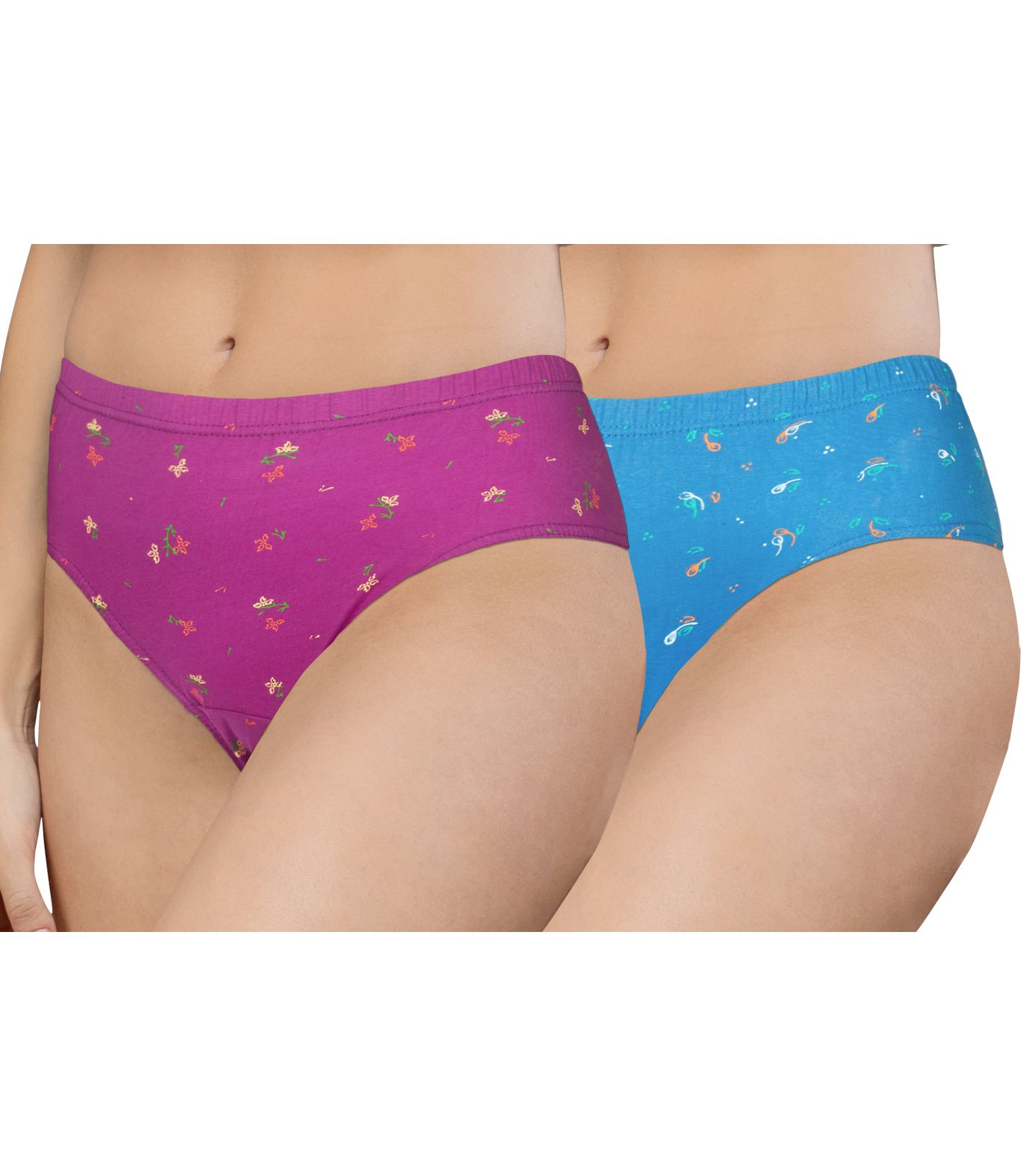 NRG Womens Cotton Assorted Colour Panties ( Pack of 2 Purple - Light Blue ) L02 Hipster