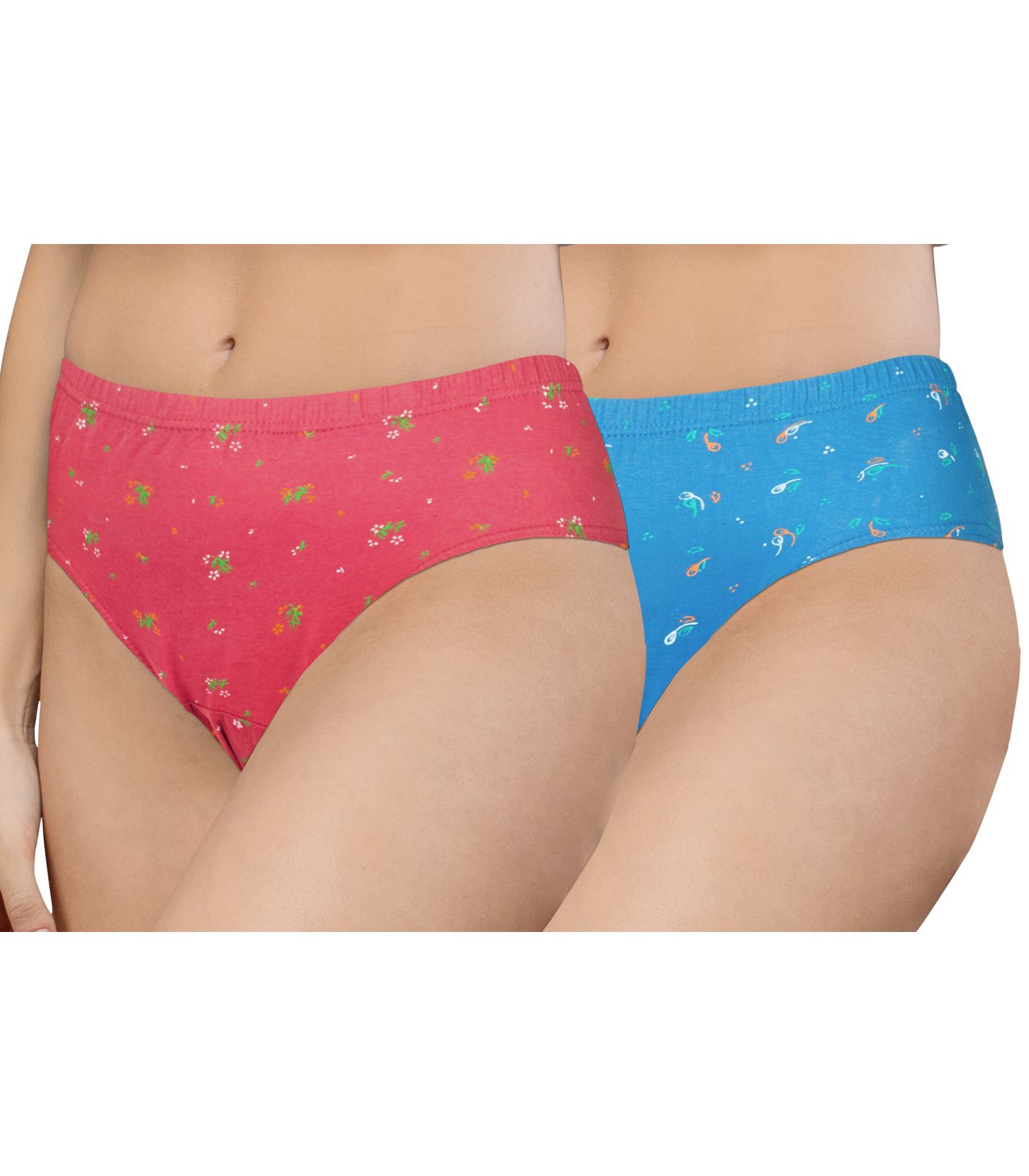 NRG Womens Cotton Assorted Colour Panties ( Pack of 2 Peach - Light Blue ) L02 Hipster