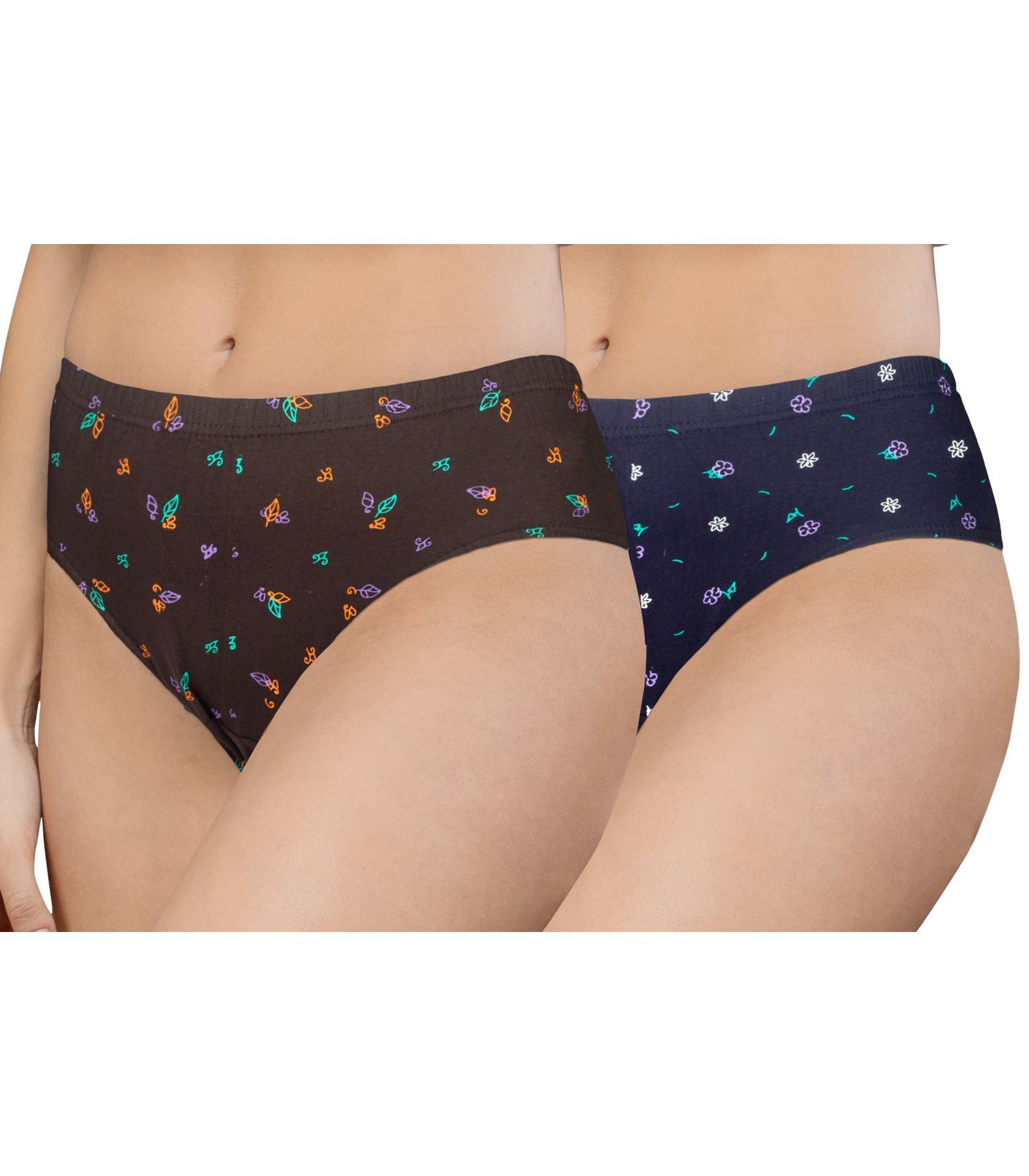 NRG Womens Cotton Assorted Colour Panties ( Pack of 2 Coffee Brown - Navy Blue ) L02 Hipster