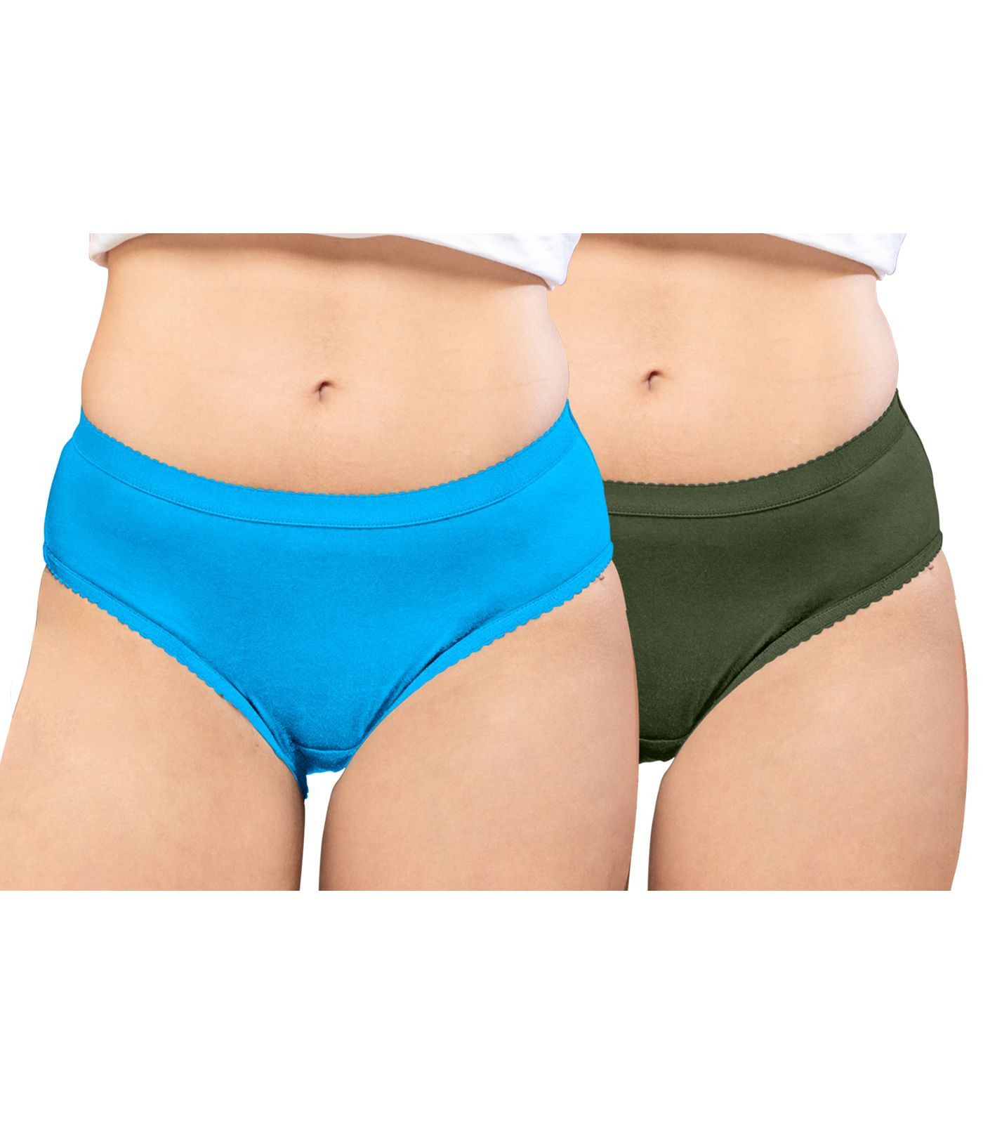 NRG Womens Cotton Assorted Colour Panties ( Pack of 2 Light Blue - Military Green ) L04 Hipster