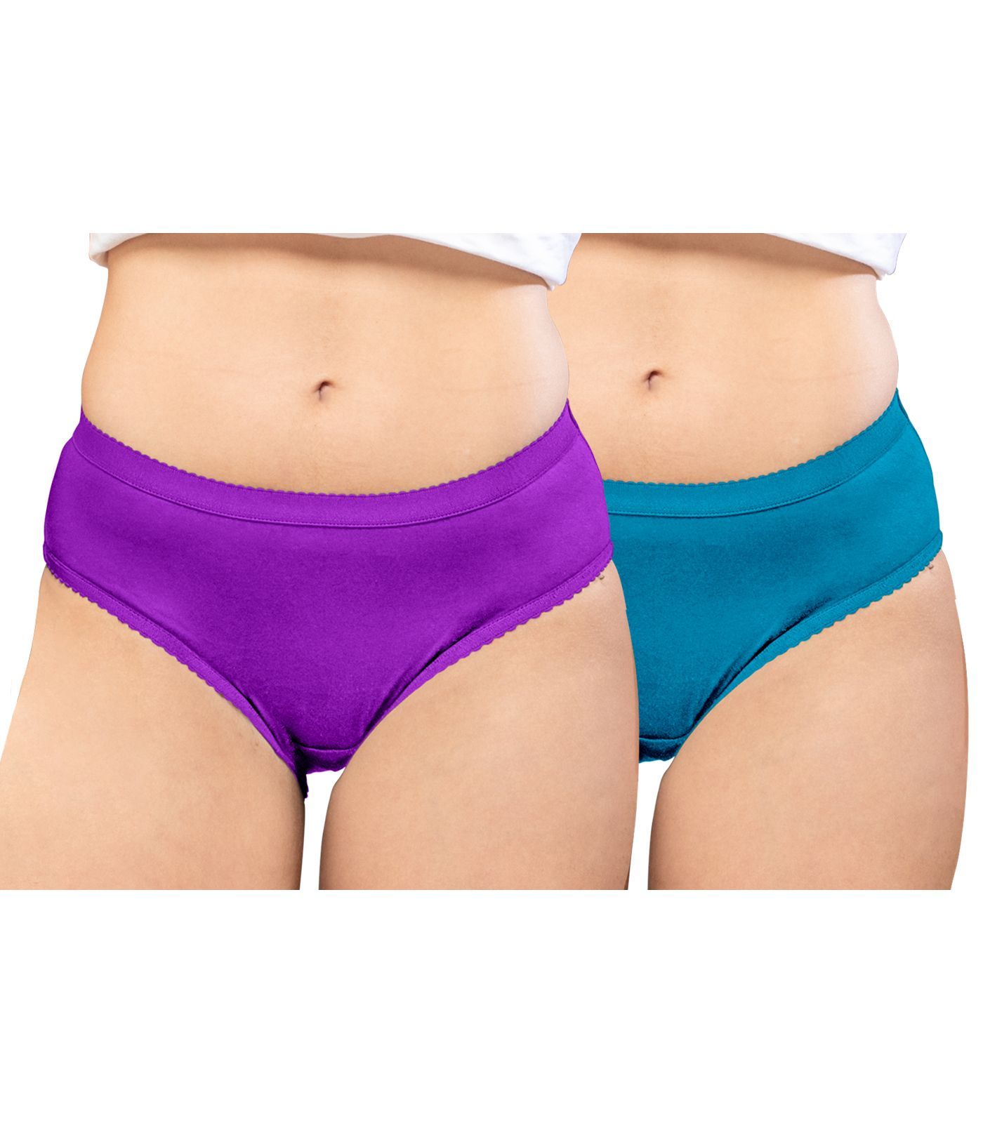 NRG Womens Cotton Assorted Colour Panties ( Pack of 2 Purple - Turquoise ) L04 Hipster