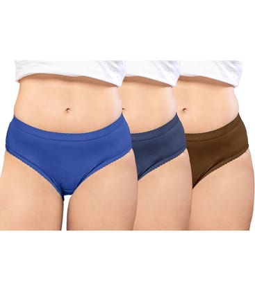 NRG Womens Cotton Assorted Colour Panties ( Pack of 3 Dark Blue - Navy Blue - Light Brown ) L04 Hipster