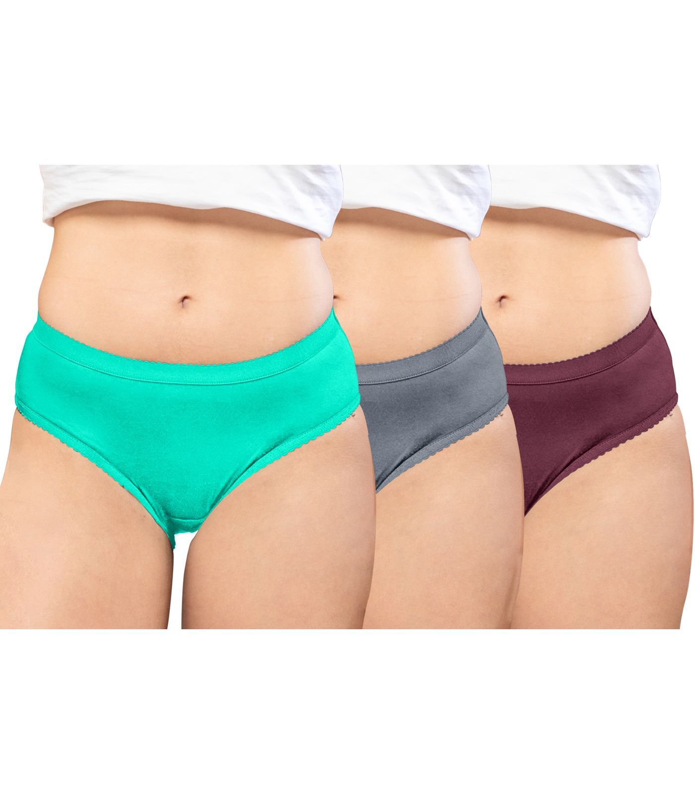 NRG Womens Cotton Assorted Colour Panties ( Pack of 3 Mint Green - Grey - Maroon ) L04 Hipster