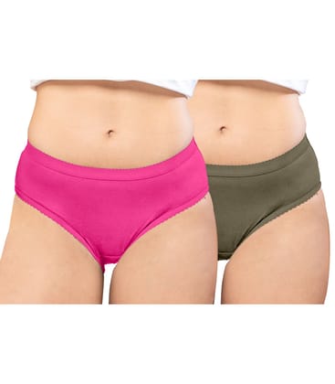 NRG Womens Cotton Assorted Colour Panties ( Pack of 2 Pink - Dark Green ) L04 Hipster