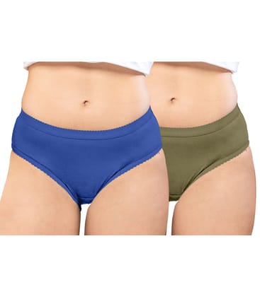 NRG Womens Cotton Assorted Colour Panties ( Pack of 2 Dark Blue - Light Green ) L04 Hipster