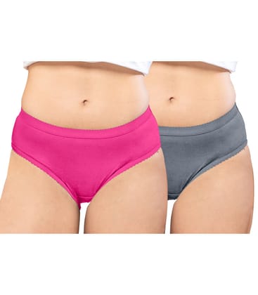 NRG Womens Cotton Assorted Colour Panties ( Pack of 2 Pink - Grey ) L04 Hipster
