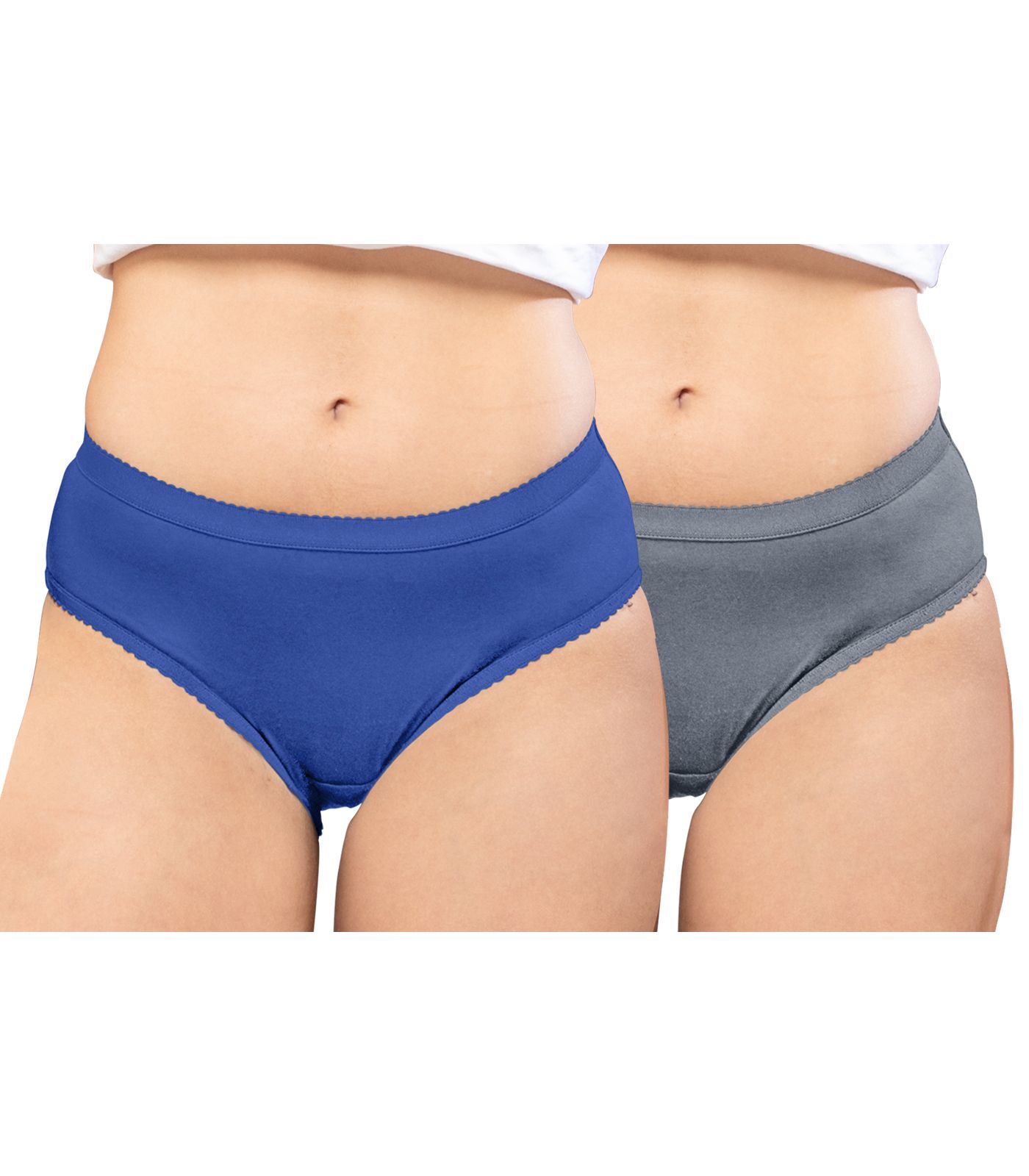 NRG Womens Cotton Assorted Colour Panties ( Pack of 2 Dark Blue - Grey ) L04 Hipster