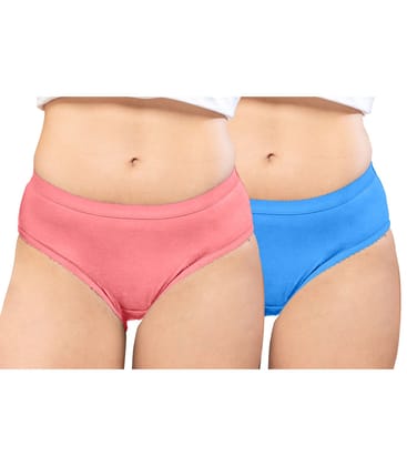 NRG Womens Cotton Assorted Colour Panties ( Pack of 2 Peach - Light Blue ) L04 Hipster