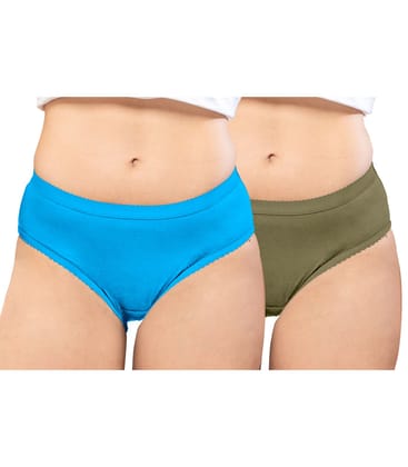 NRG Womens Cotton Assorted Colour Panties ( Pack of 2 Light Blue - Light Green ) L04 Hipster