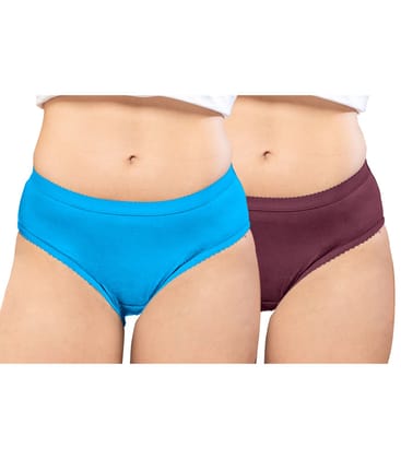 NRG Womens Cotton Assorted Colour Panties ( Pack of 2 Light Blue - Maroon ) L04 Hipster