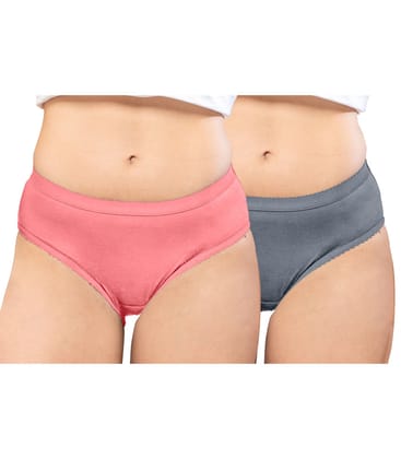 NRG Womens Cotton Assorted Colour Panties ( Pack of 2 Peach - Grey ) L04 Hipster