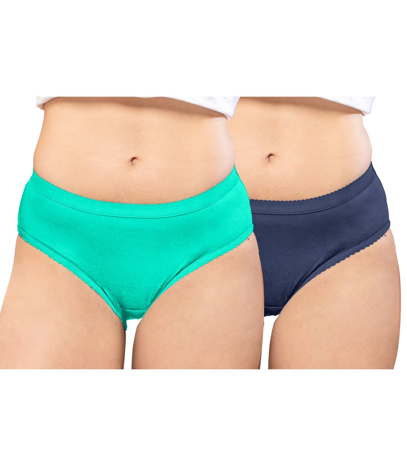 NRG Womens Cotton Assorted Colour Panties ( Pack of 2 Mint Green - Navy Blue ) L04 Hipster