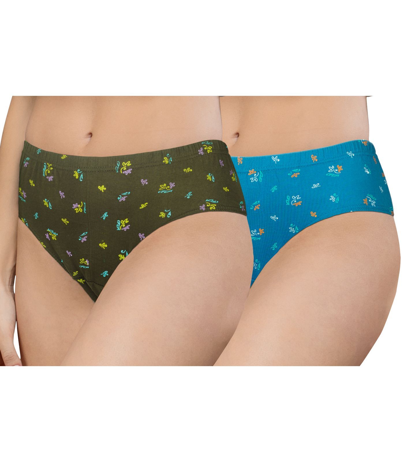 NRG Womens Cotton Assorted Colour Panties ( Pack of 2 Military Green - Turquoise ) L02 Hipster