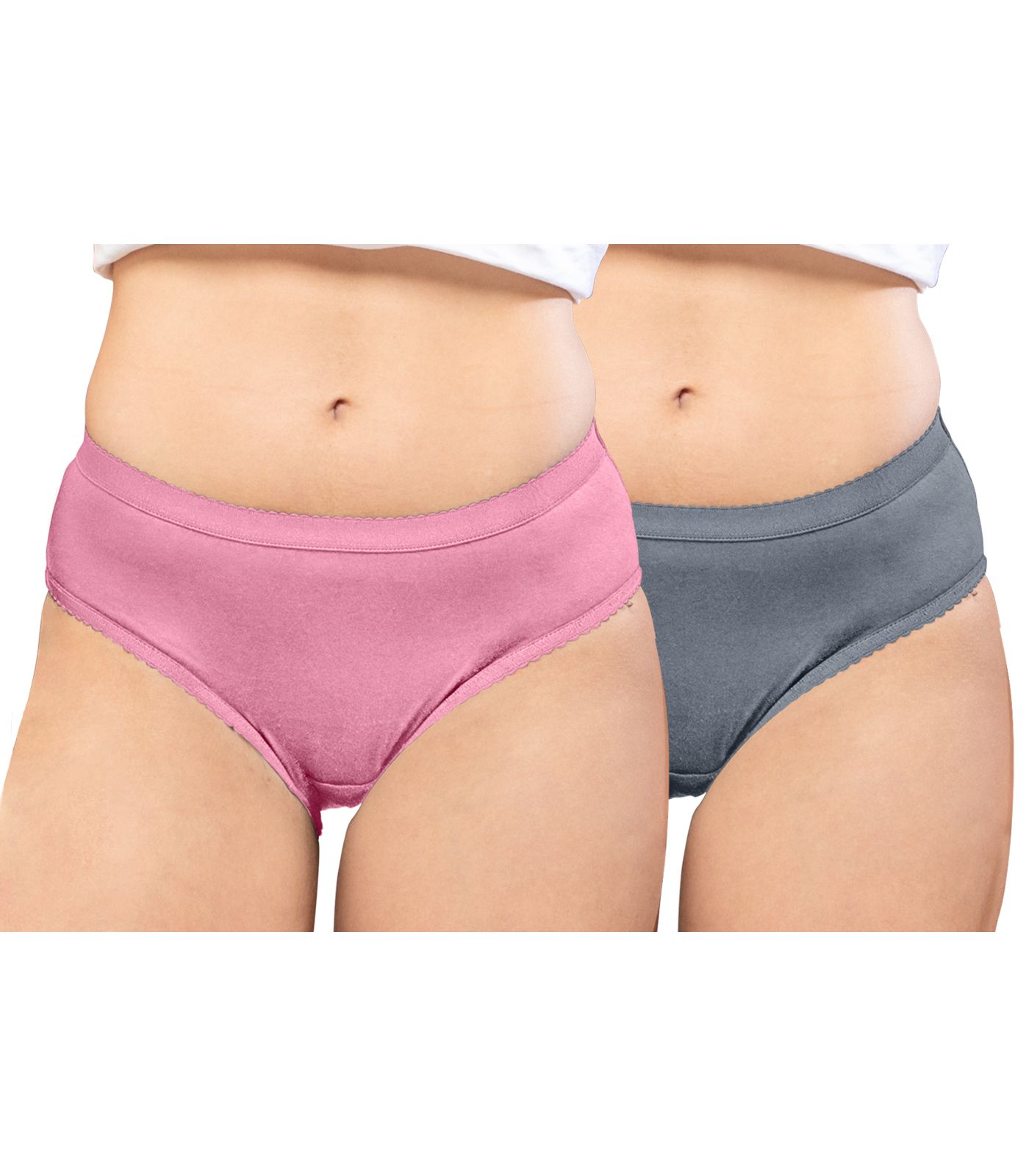 NRG Womens Cotton Assorted Colour Panties ( Pack of 2 Pastol Pink - Grey ) L04 Hipster