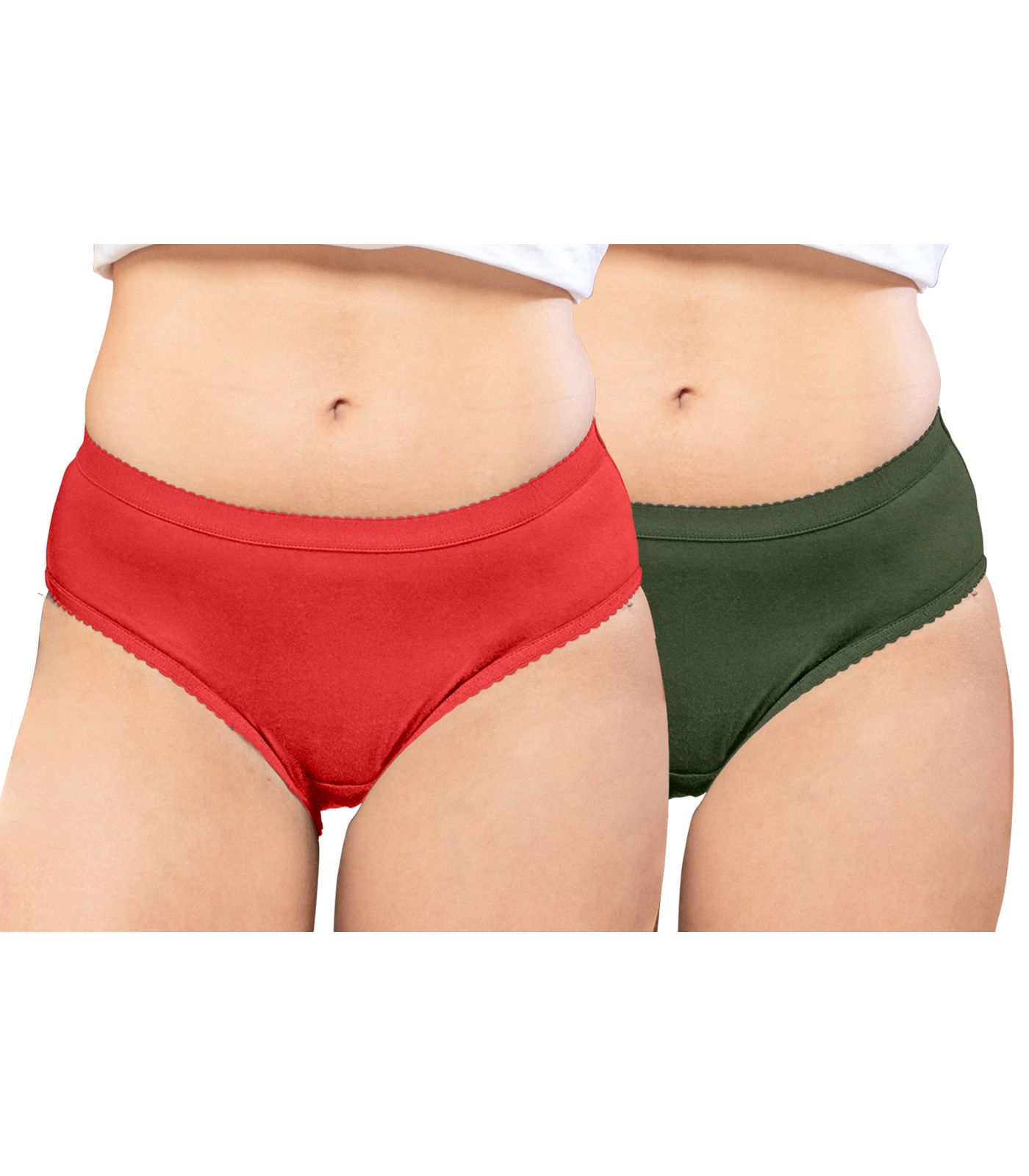 NRG Womens Cotton Assorted Colour Panties ( Pack of 2 Red - Military Green ) L04 Hipster
