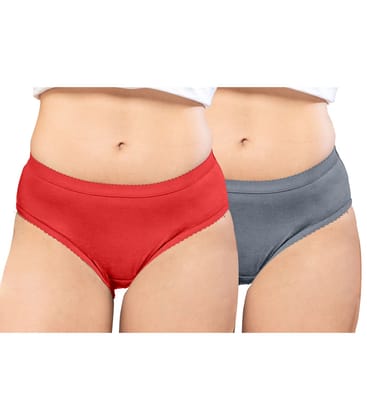 NRG Womens Cotton Assorted Colour Panties ( Pack of 2 Red - Grey ) L04 Hipster