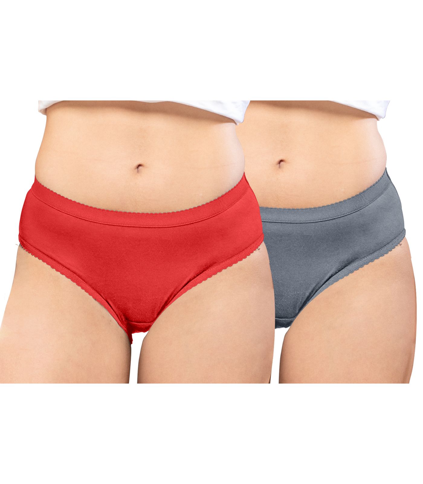 NRG Womens Cotton Assorted Colour Panties ( Pack of 2 Red - Grey ) L04 Hipster