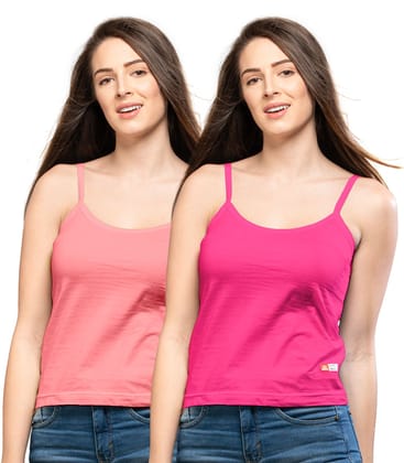 NRG Womens Cotton Assorted Colour Folding Slips ( Pack of 2 Peach - Pink ) L11 Camisole
